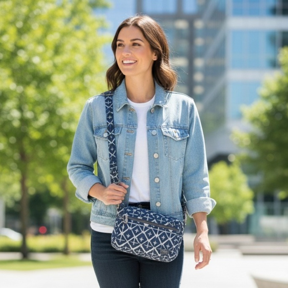 LUG Pacer 2 Crossbody Bag Purse RFID Studded Adjustable Strap Navy Blue White